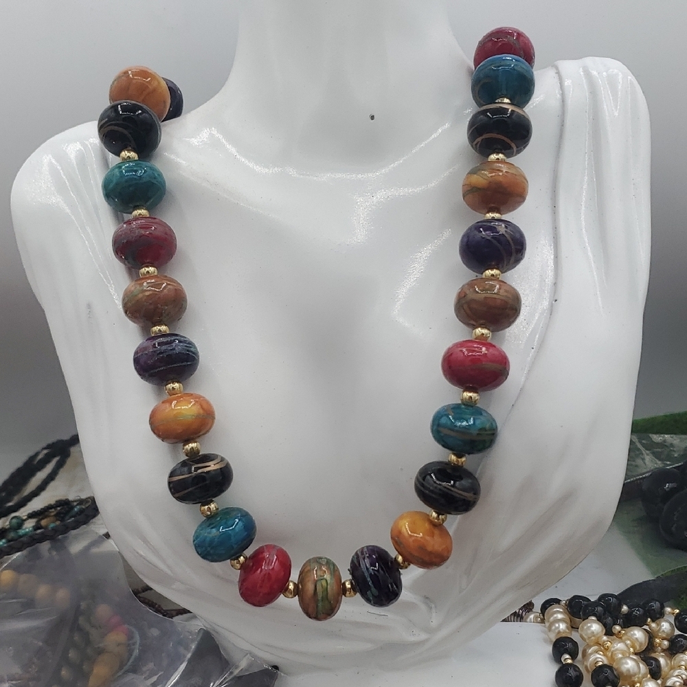 Multicolor Beaded Statement Necklace - Women Jewelry 26 Inch N3917